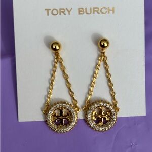 BNWT Tory Burch Gold and Crystal Chain Earrings